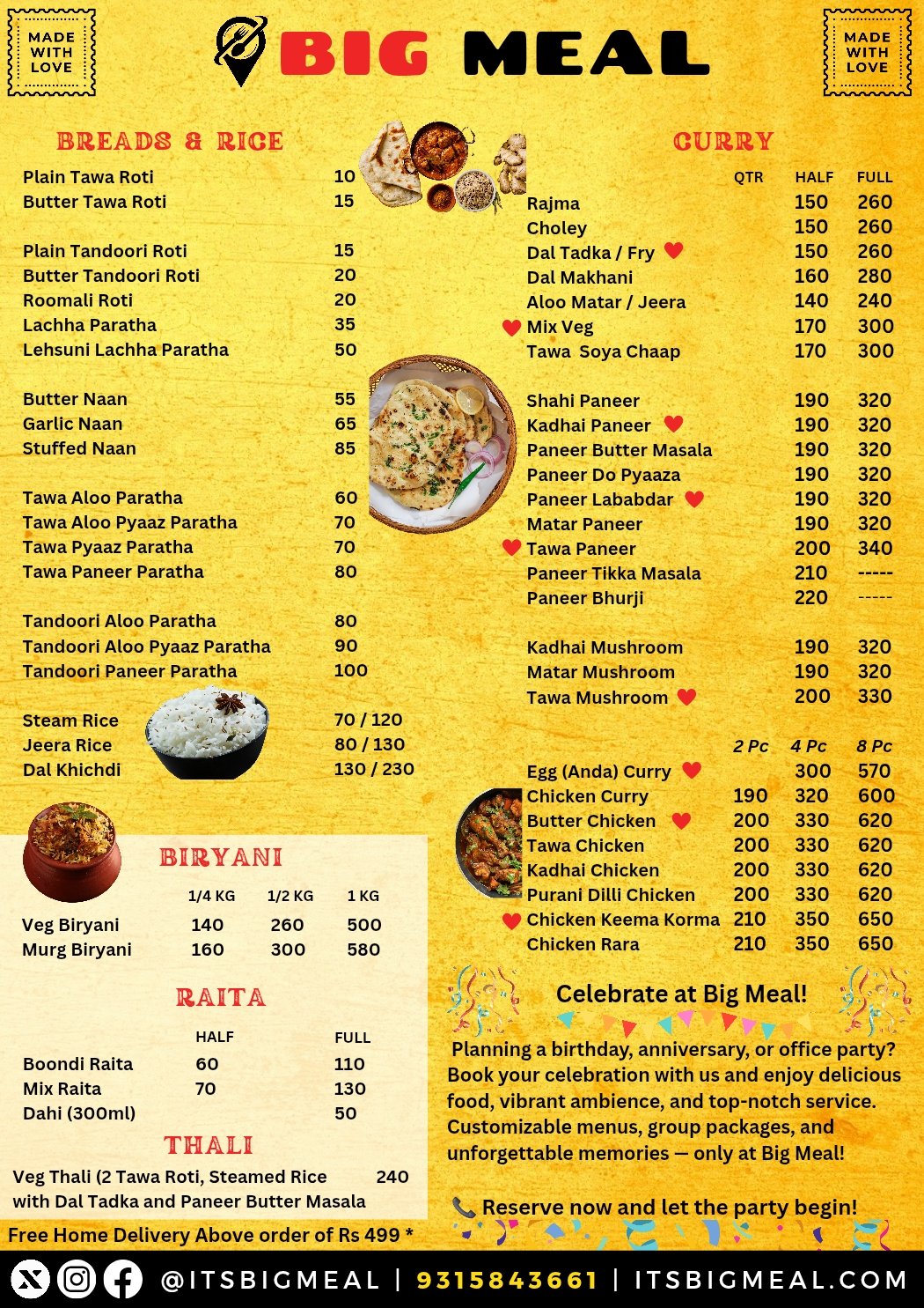 Big meal menu main course